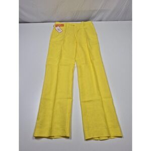 Inserch Linen Dress Pants Mens 32x32 Yellow Slim Fit Flat Front Summer Casual
